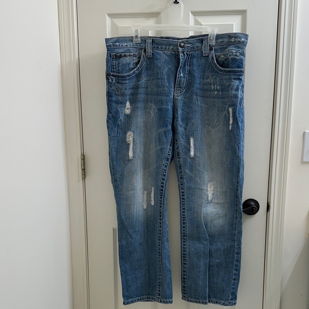 Decree Men's Relaxed Blue Distressed Jeans